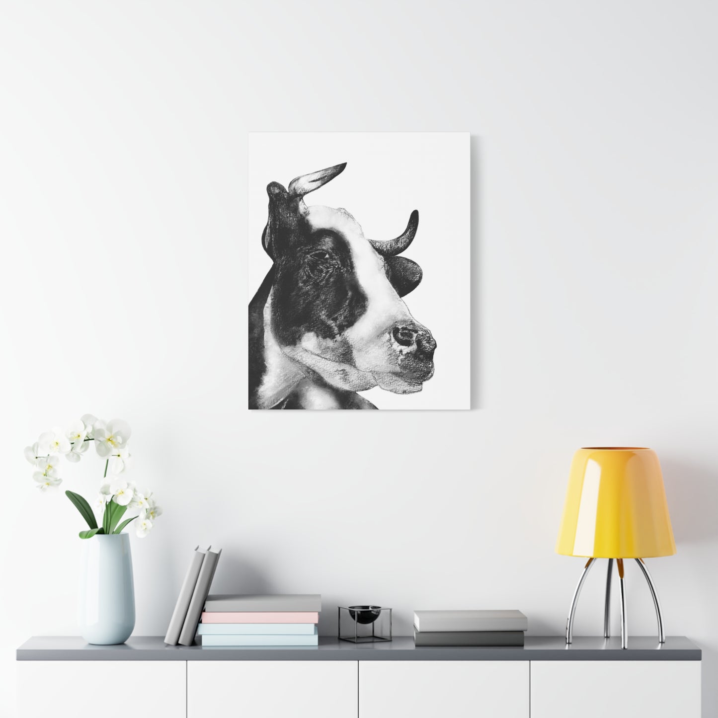 Cow Portrait Canvas Print – Black & White Farm Animal Wall Art, Matte Stretched Canvas