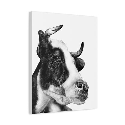 Cow Portrait Canvas Print – Black & White Farm Animal Wall Art, Matte Stretched Canvas