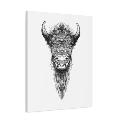 Buffalo Ink Sketch Canvas Print — Black & White Tribal Buffalo Wall Art