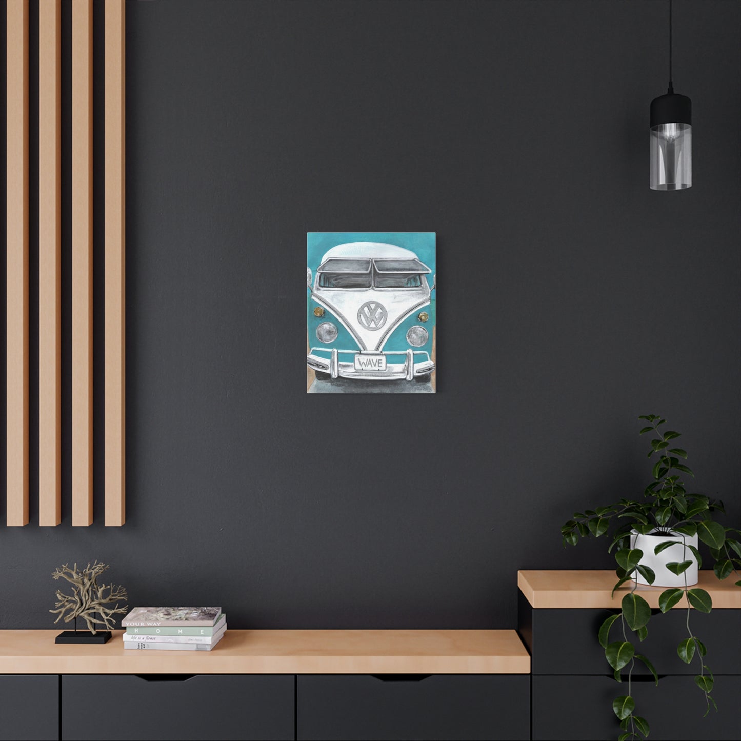 Surf Van Canvas Wall Art — Vintage VW Bus ‘WAVE’ Matte Stretched Canvas