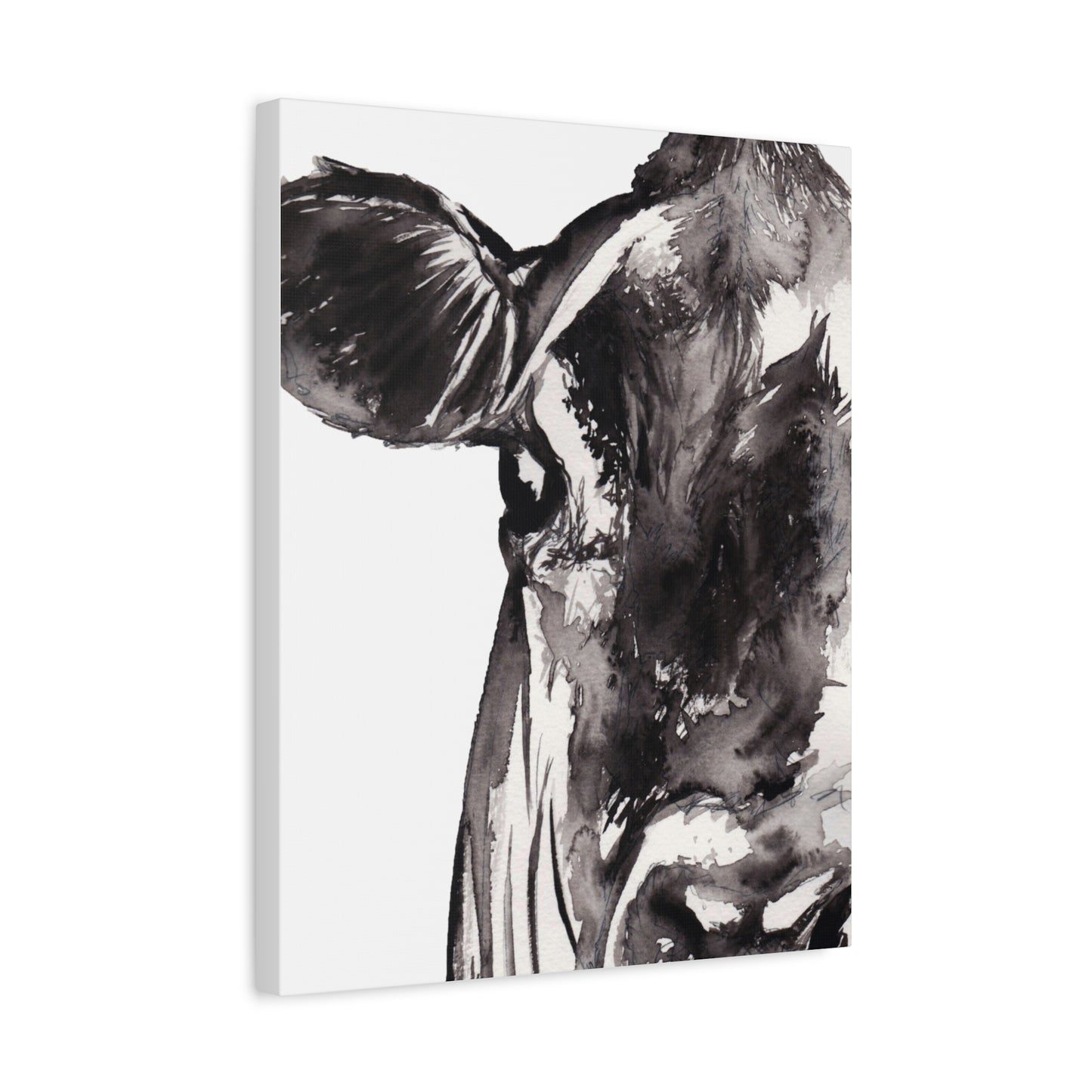 Black & White Cow Portrait Canvas Wall Art — Matte Stretched Farmhouse Decor
