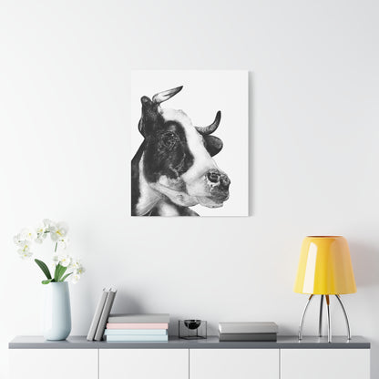 Cow Portrait Canvas Print – Black & White Farm Animal Wall Art, Matte Stretched Canvas