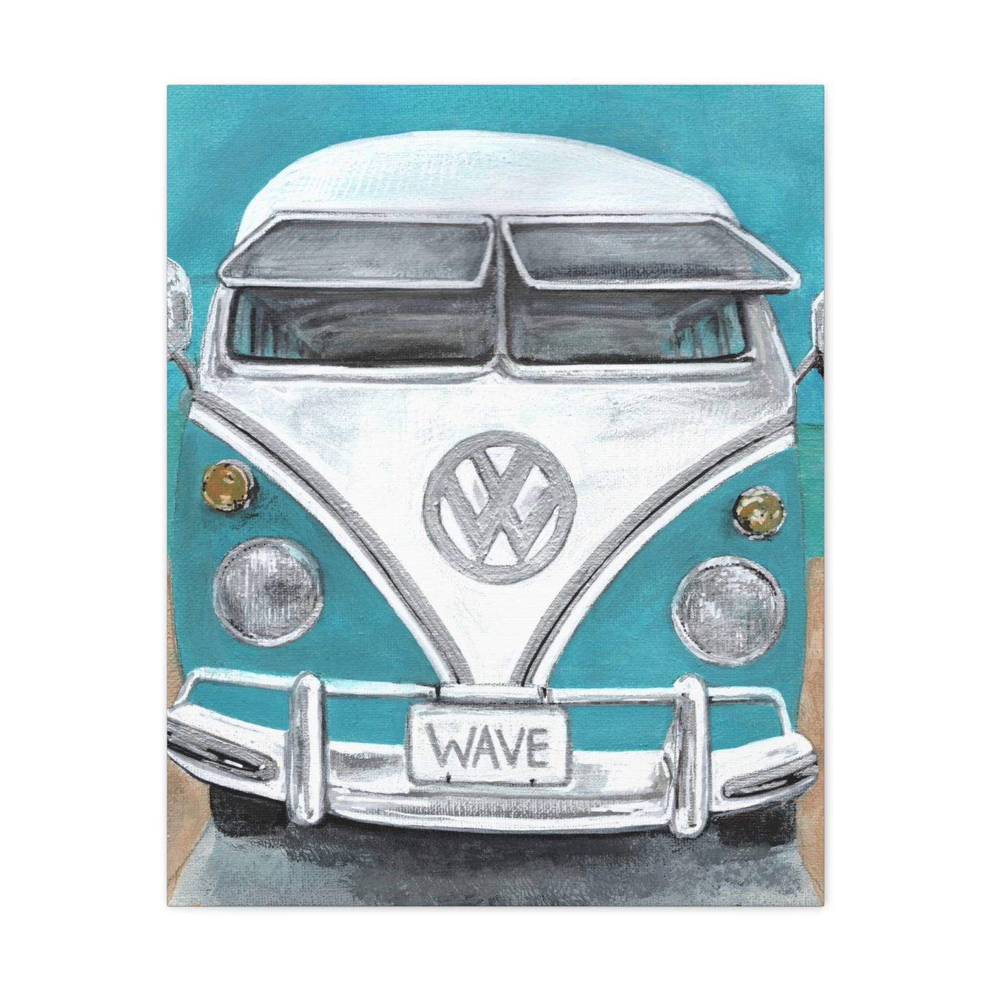 Surf Van Canvas Wall Art — Vintage VW Bus ‘WAVE’ Matte Stretched Canvas