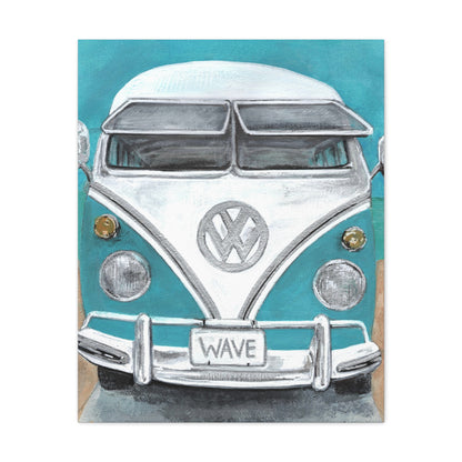Surf Van Canvas Wall Art — Vintage VW Bus ‘WAVE’ Matte Stretched Canvas