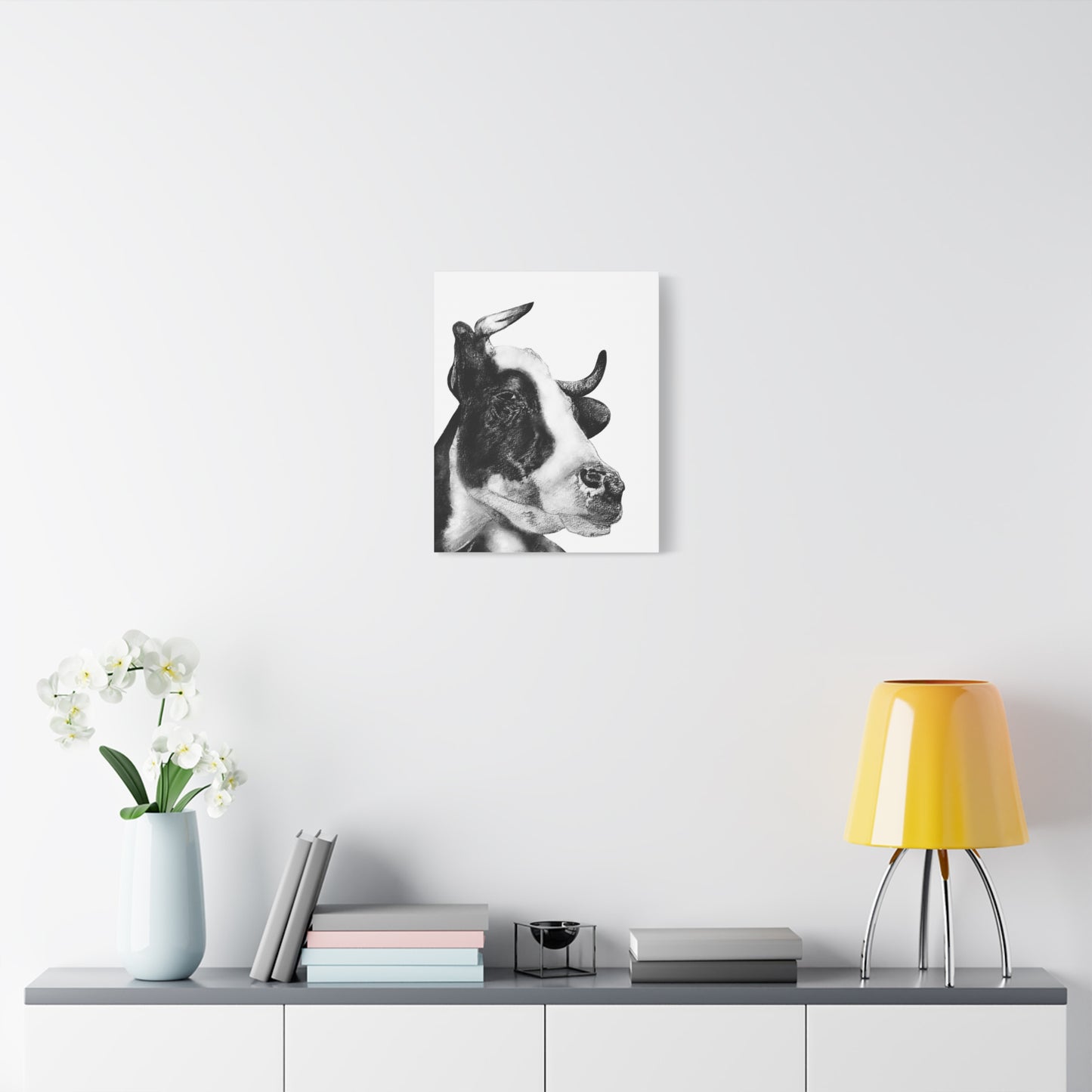 Cow Portrait Canvas Print – Black & White Farm Animal Wall Art, Matte Stretched Canvas