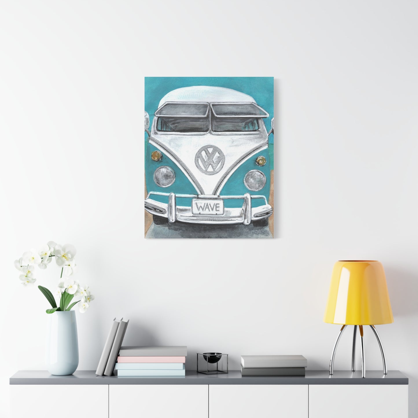 Surf Van Canvas Wall Art — Vintage VW Bus ‘WAVE’ Matte Stretched Canvas