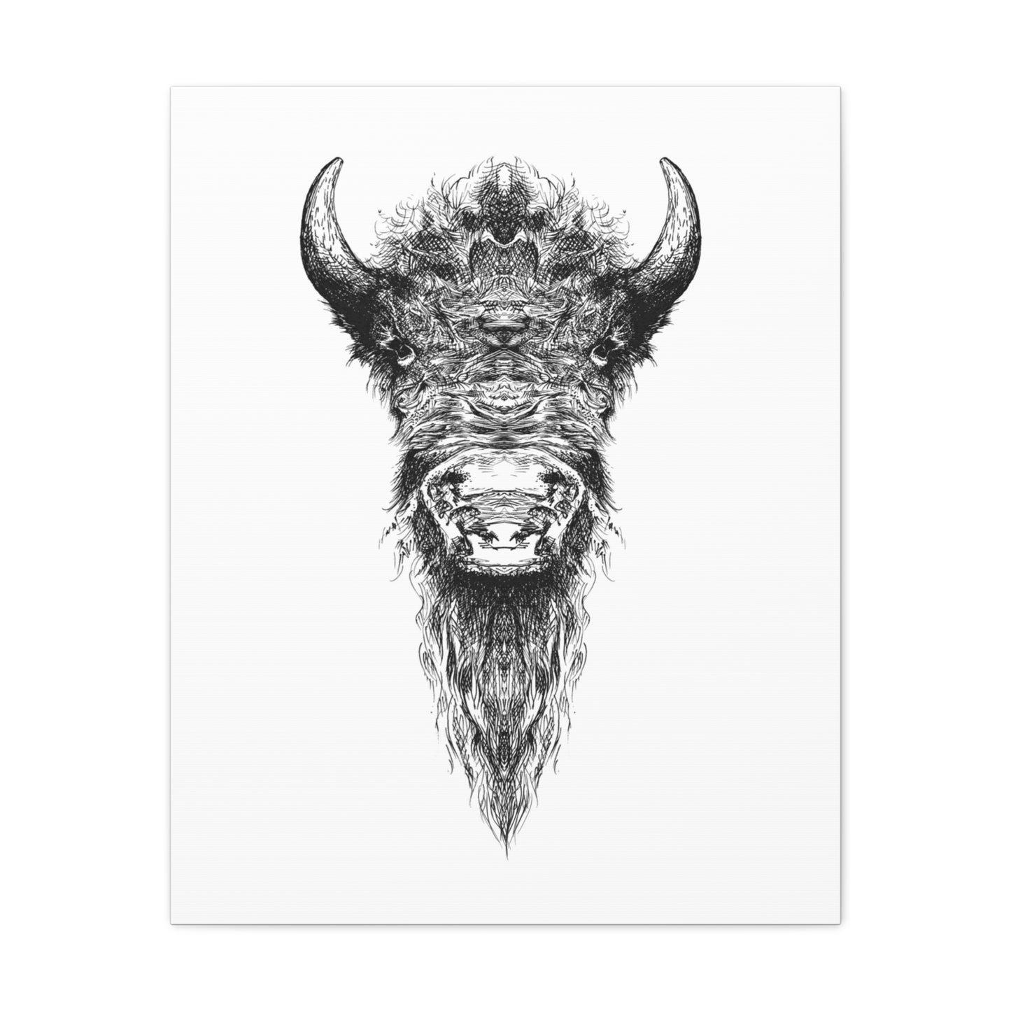 Buffalo Ink Sketch Canvas Print — Black & White Tribal Buffalo Wall Art