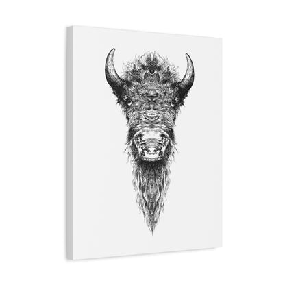Buffalo Ink Sketch Canvas Print — Black & White Tribal Buffalo Wall Art