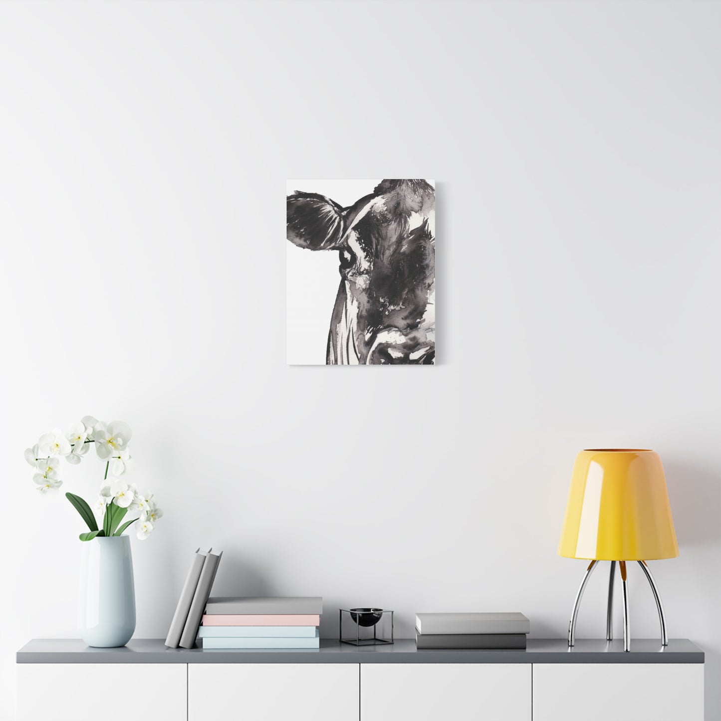 Black & White Cow Portrait Canvas Wall Art — Matte Stretched Farmhouse Decor