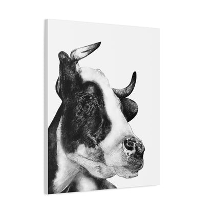 Cow Portrait Canvas Print – Black & White Farm Animal Wall Art, Matte Stretched Canvas