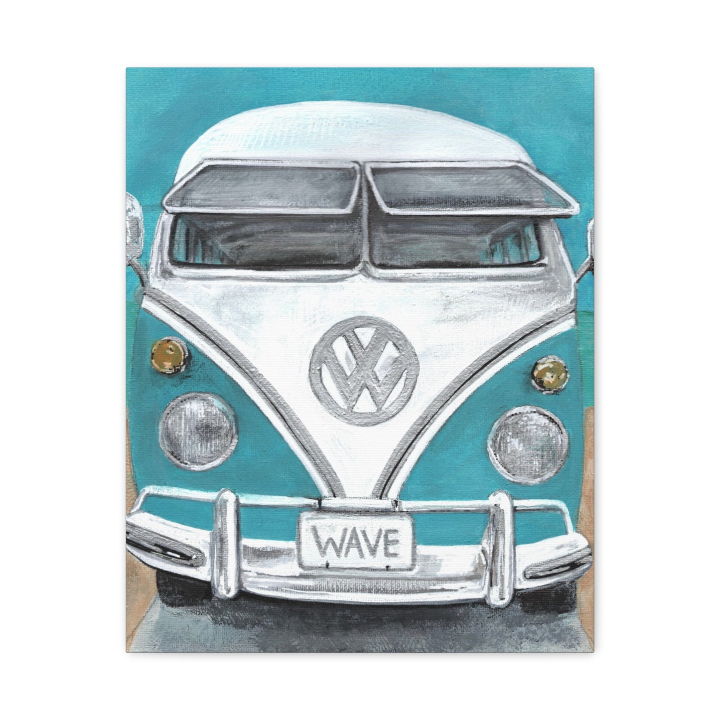 Surf Van Canvas Wall Art — Vintage VW Bus ‘WAVE’ Matte Stretched Canvas