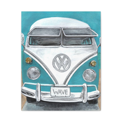 Surf Van Canvas Wall Art — Vintage VW Bus ‘WAVE’ Matte Stretched Canvas