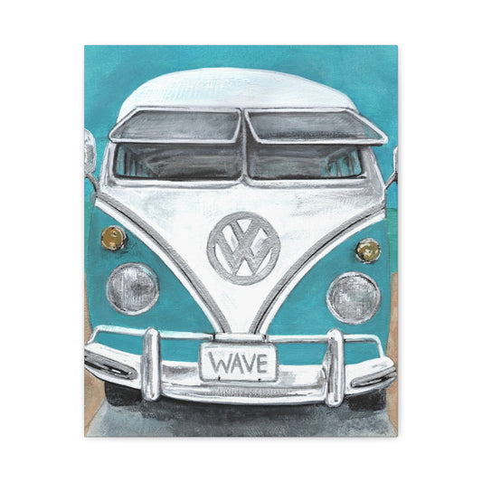 Surf Van Canvas Wall Art — Vintage VW Bus ‘WAVE’ Matte Stretched Canvas