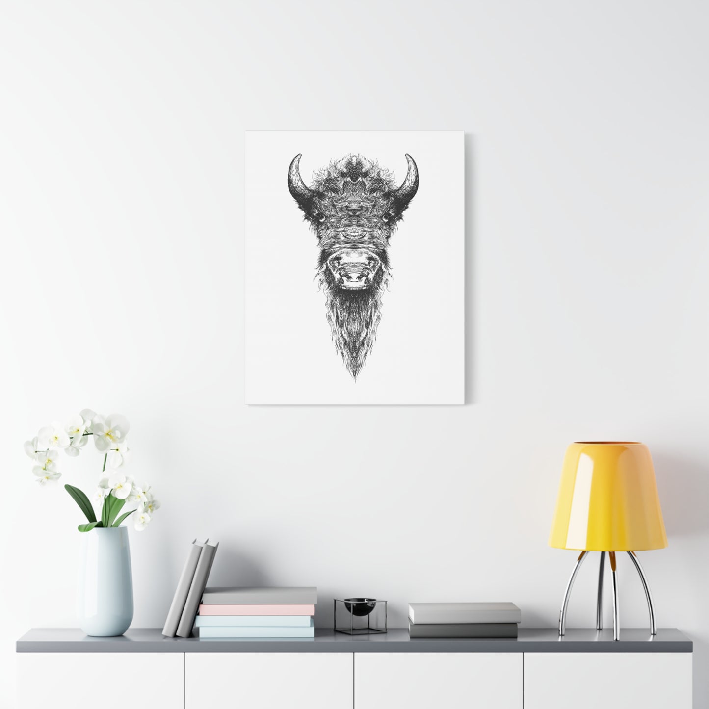 Buffalo Ink Sketch Canvas Print — Black & White Tribal Buffalo Wall Art