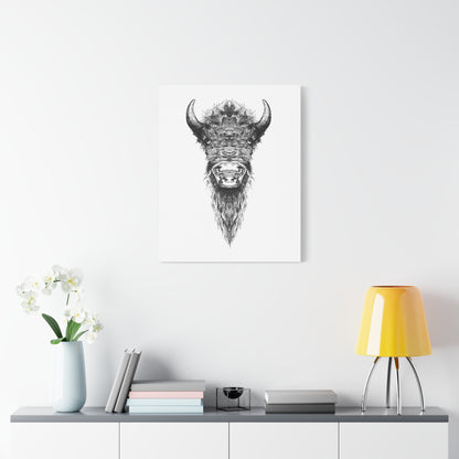 Buffalo Ink Sketch Canvas Print — Black & White Tribal Buffalo Wall Art