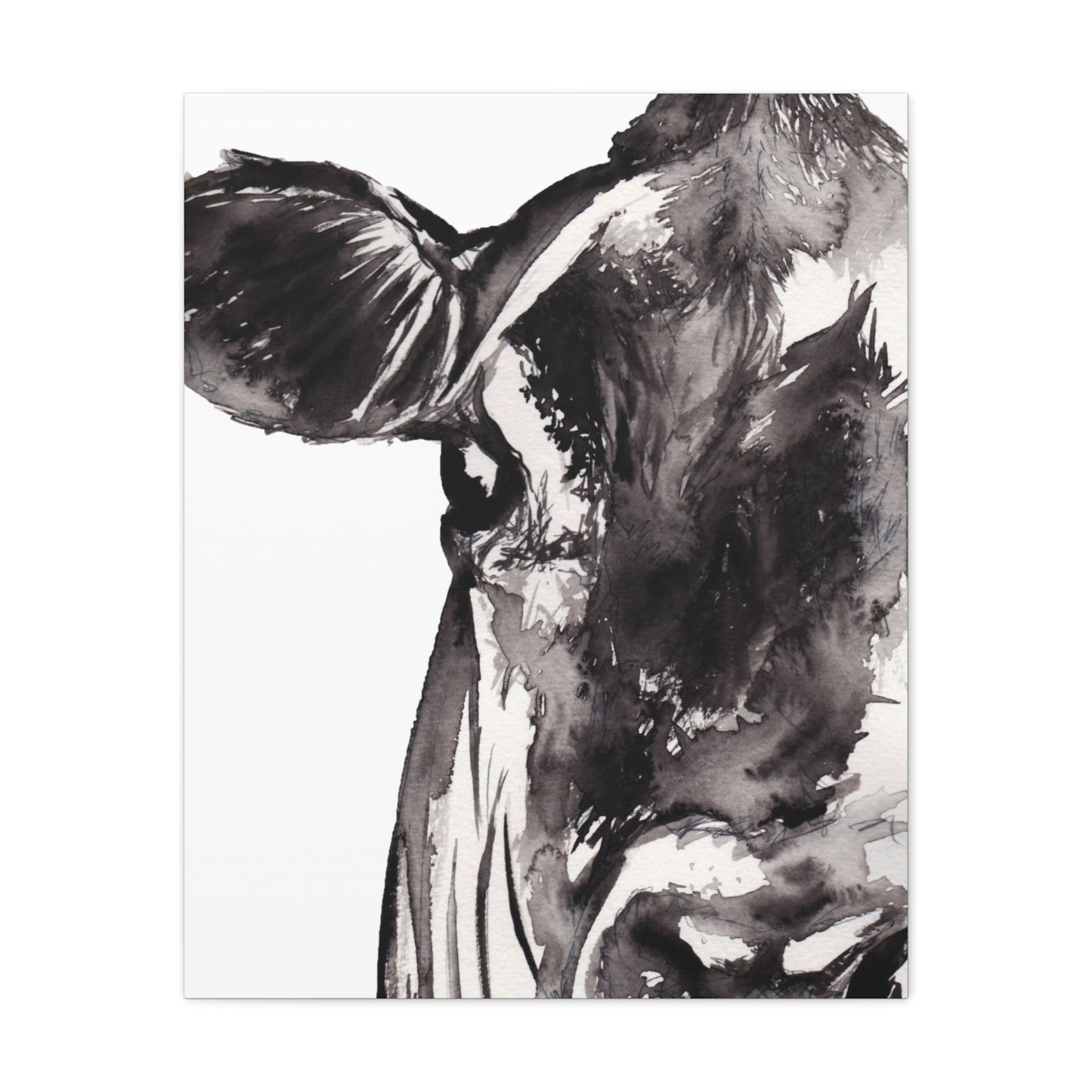 Black & White Cow Portrait Canvas Wall Art — Matte Stretched Farmhouse Decor