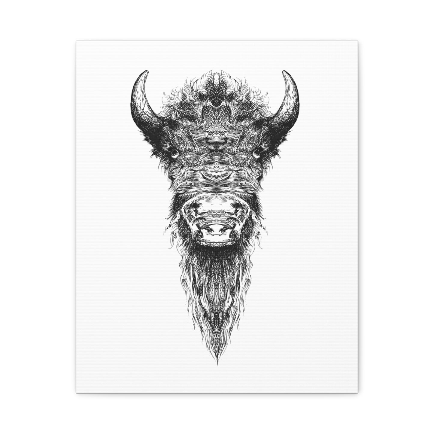 Buffalo Ink Sketch Canvas Print — Black & White Tribal Buffalo Wall Art