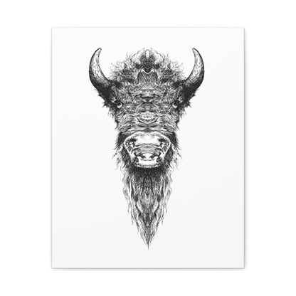 Buffalo Ink Sketch Canvas Print — Black & White Tribal Buffalo Wall Art