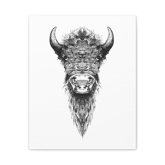 Buffalo Ink Sketch Canvas Print — Black & White Tribal Buffalo Wall Art