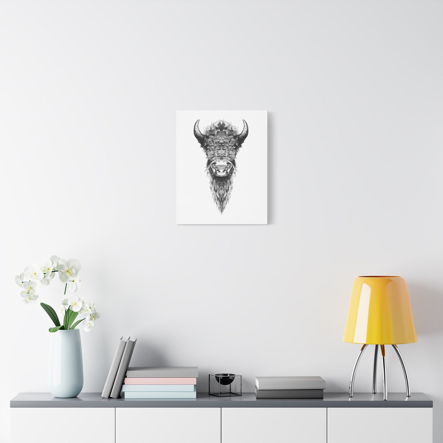 Buffalo Ink Sketch Canvas Print — Black & White Tribal Buffalo Wall Art