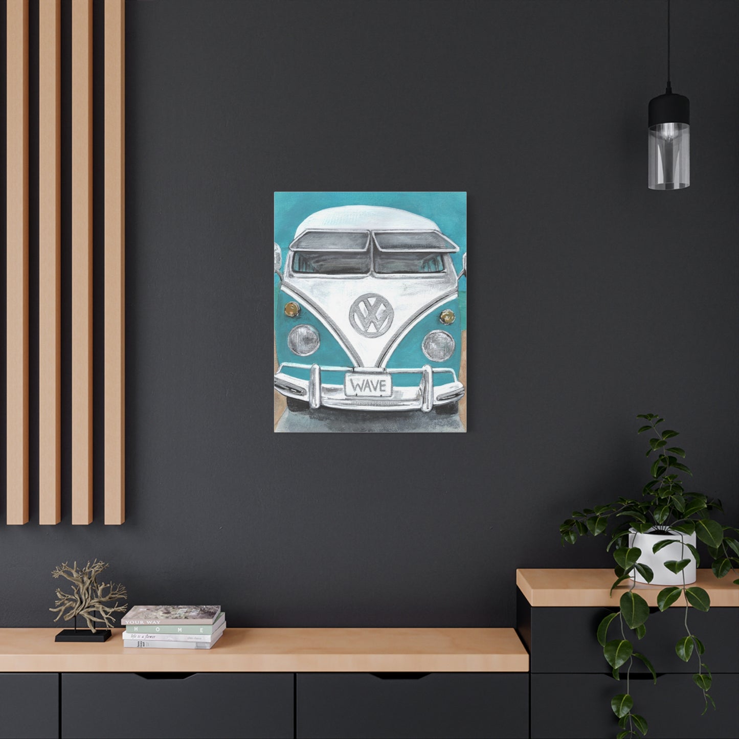 Surf Van Canvas Wall Art — Vintage VW Bus ‘WAVE’ Matte Stretched Canvas