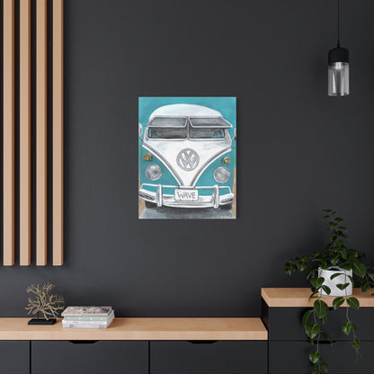 Surf Van Canvas Wall Art — Vintage VW Bus ‘WAVE’ Matte Stretched Canvas