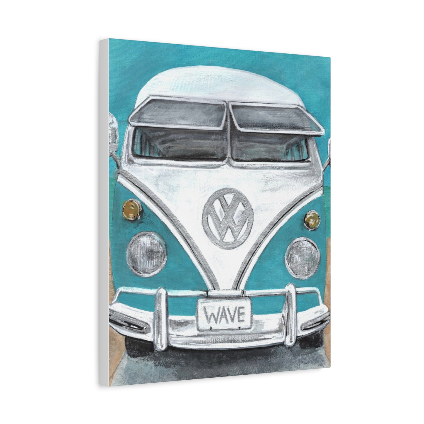 Surf Van Canvas Wall Art — Vintage VW Bus ‘WAVE’ Matte Stretched Canvas