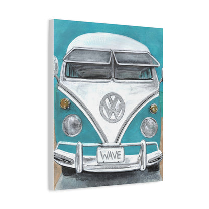Surf Van Canvas Wall Art — Vintage VW Bus ‘WAVE’ Matte Stretched Canvas