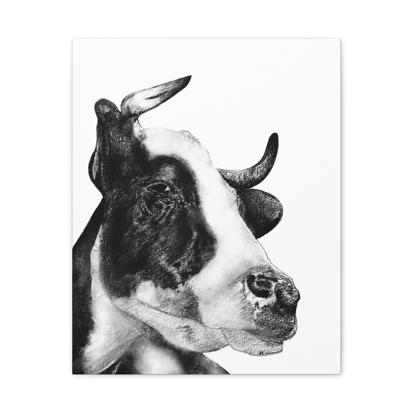 Cow Portrait Canvas Print – Black & White Farm Animal Wall Art, Matte Stretched Canvas