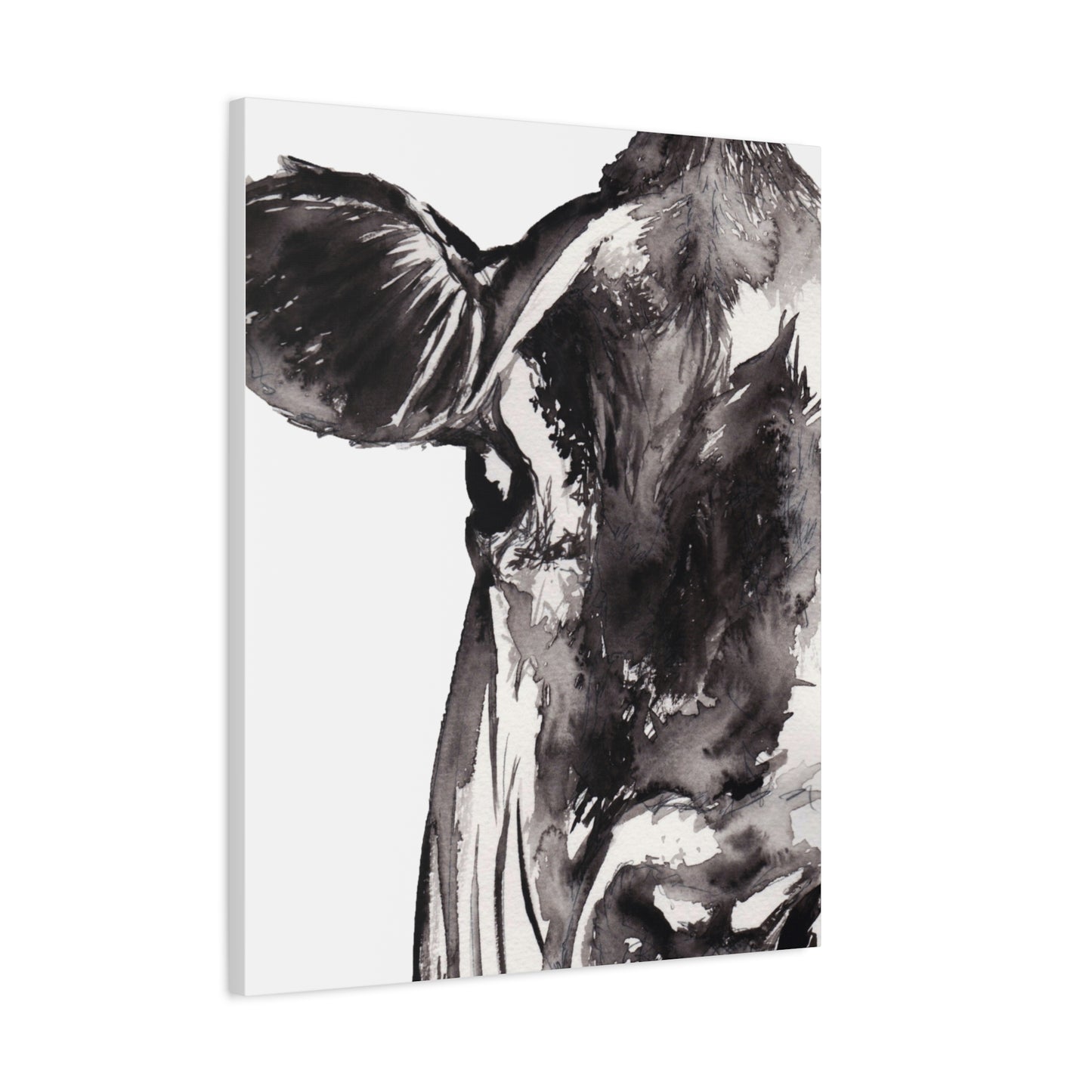 Black & White Cow Portrait Canvas Wall Art — Matte Stretched Farmhouse Decor