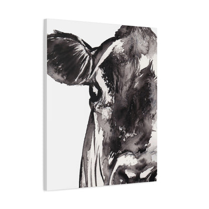 Black & White Cow Portrait Canvas Wall Art — Matte Stretched Farmhouse Decor