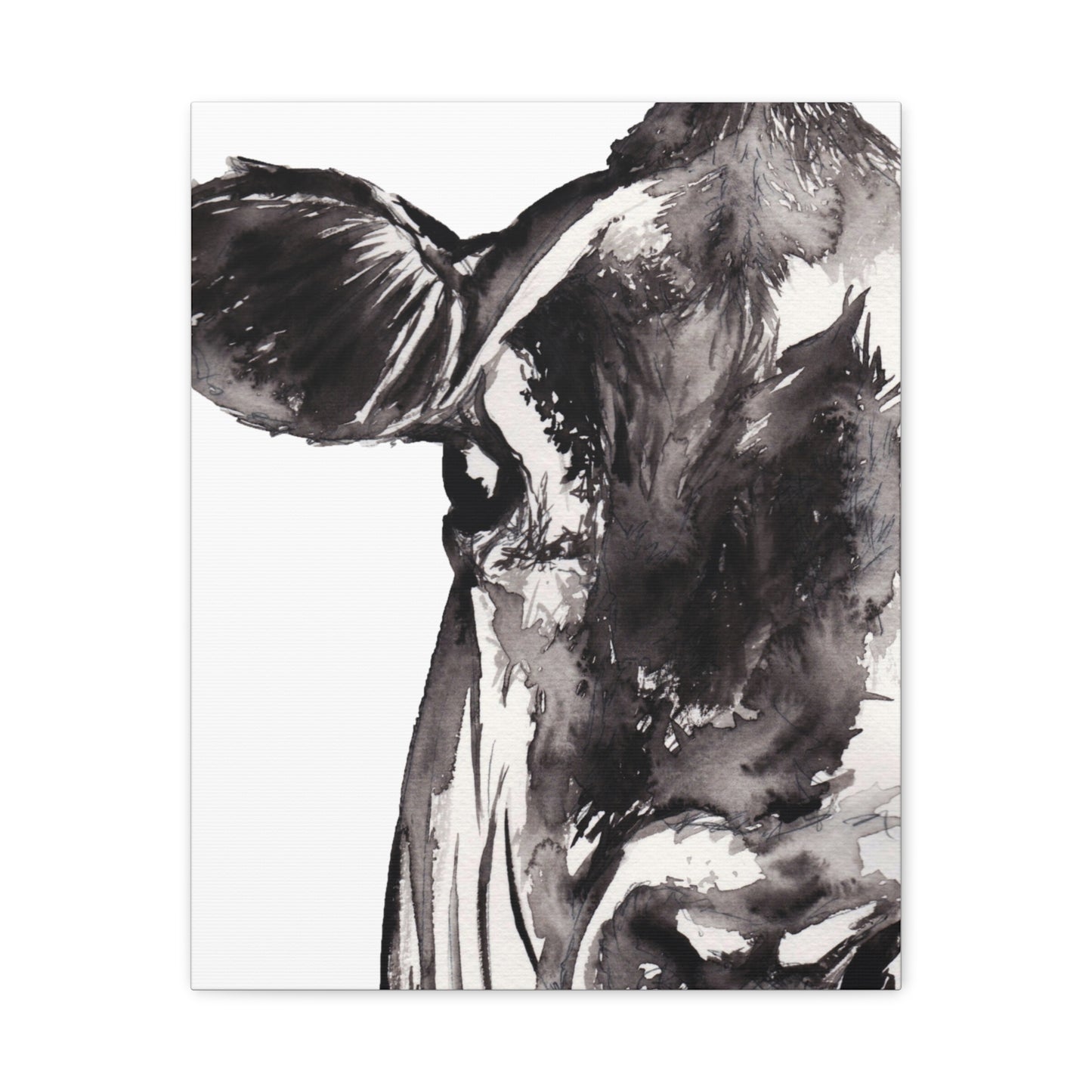 Black & White Cow Portrait Canvas Wall Art — Matte Stretched Farmhouse Decor