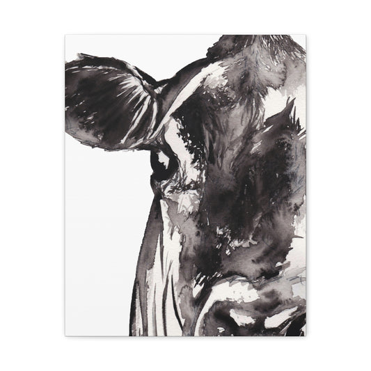 Black & White Cow Portrait Canvas Wall Art — Matte Stretched Farmhouse Decor