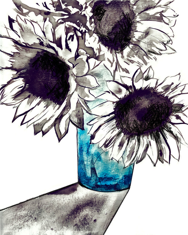 Flower in blue vase