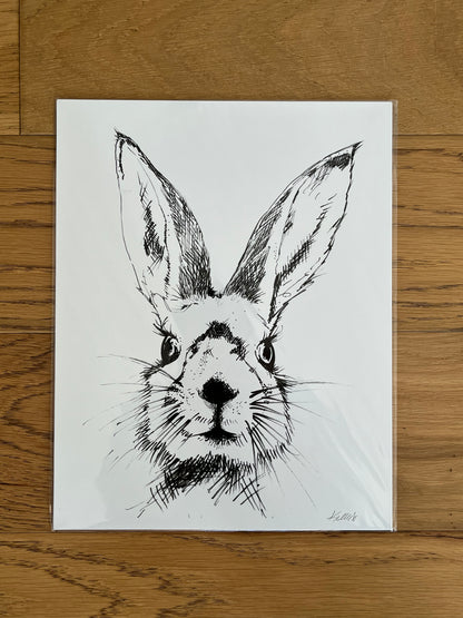 Back and White Rabbit Wall Art Print