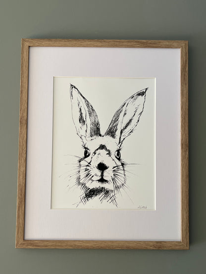 Back and White Rabbit Wall Art Print