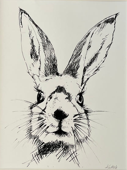 Back and White Rabbit Wall Art Print